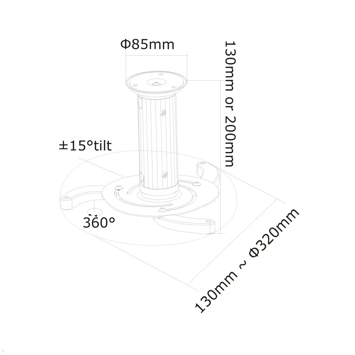 Neomounts BEAMER-C80WHITE Linienzeichnung