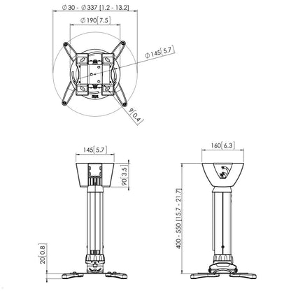 Vogels PPC 1540 Beamer Deckenhalterung Technische Zeichnung