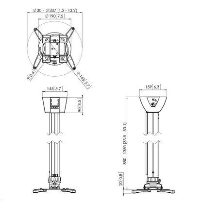 Vogels PPC 1585 Beamer Deckenhalterung Technische Zeichnung