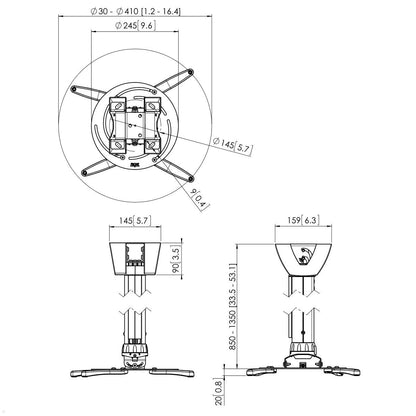 Vogels PPC 2585 Beamer Deckenhalterung Technische Zeichnung