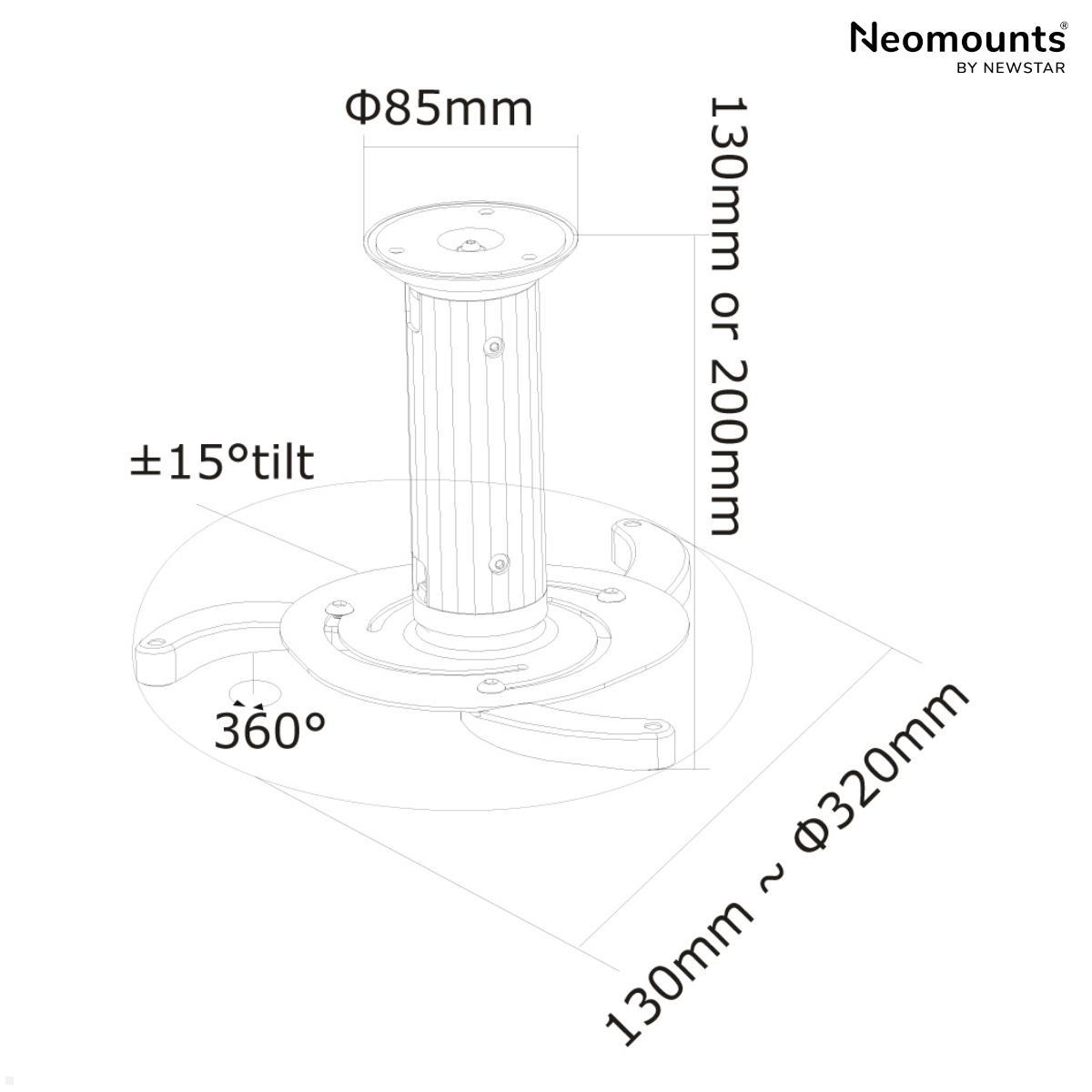 Neomounts BEAMER-C80 Deckenhalterung, weiß technische Zeichnung Neomounts BEAMER-C80 Deckenhalterung, weiß technische Zeichnung