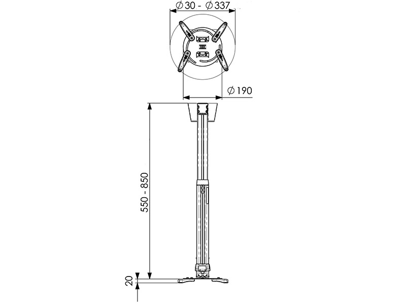 Vogels PPC 1555 Beamer Deckenhalterung 550-850mm 15kg, Skizze Vogels PPC 1555 Beamer Deckenhalterung 550-850mm 15kg, Skizze